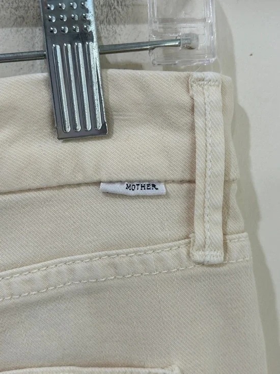 MOTHER The Patch Pocket Roller Skimp Wide Leg Jeans Sz 29 Chalk Ivory - Picture 12 of 16